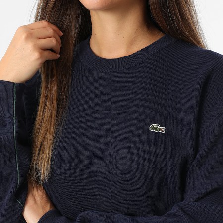 Lacoste - Pull Femme Logo Brodé Crocodile Bleu Marine