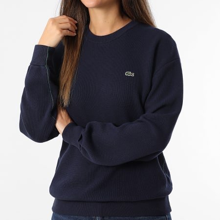 Lacoste - Pull Femme Logo Brodé Crocodile Bleu Marine
