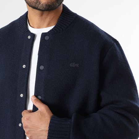 Lacoste - Chaqueta abotonada con logo de cocodrilo bordado azul marino