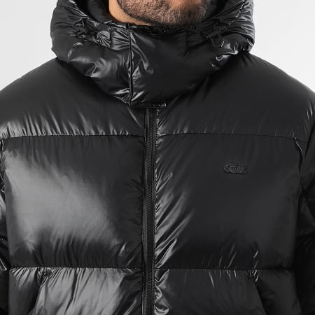 Lacoste - Doudoune Capuche Logo Brodé Crocodile Ton Sur Ton Noir