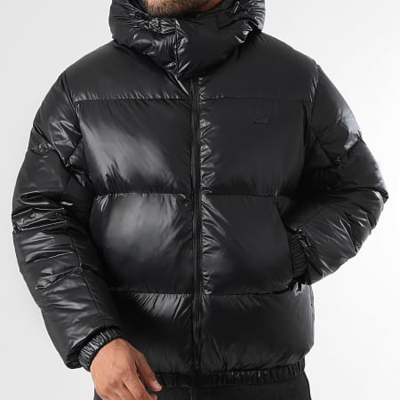 Lacoste - Doudoune Capuche Logo Brodé Crocodile Ton Sur Ton Noir