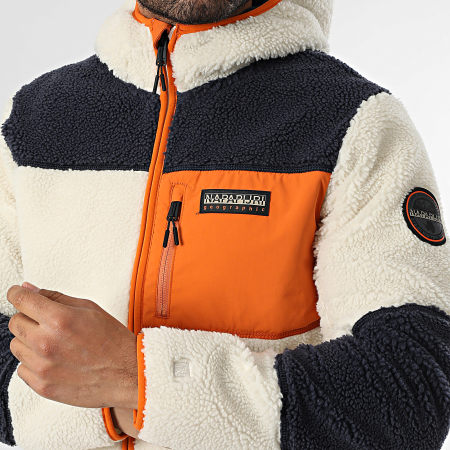 Napapijri Yupik A4GNS Light Beige Navy Blue Orange Hooded Zip