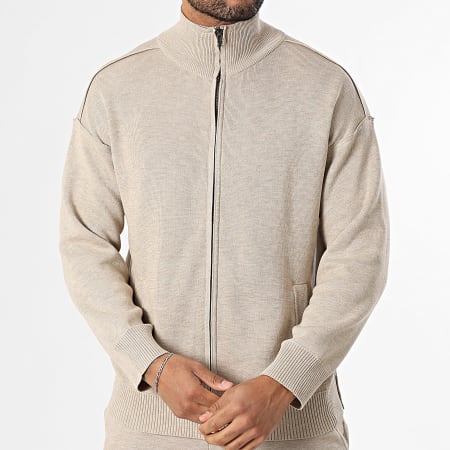 Frilivin - Conjunto Chaleco Zippé Y Pantalón Baggy 171 Beige Jaspeado