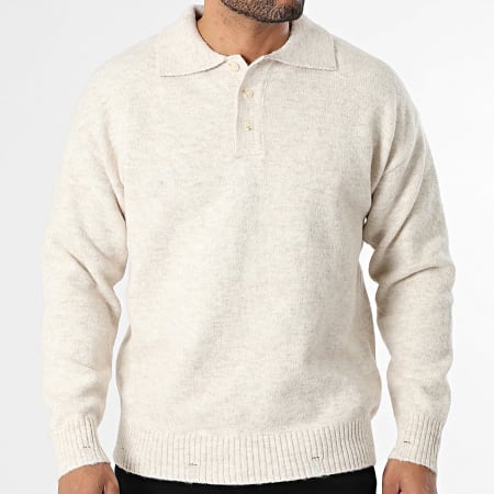 Classic Series - Pull Col Boutonné 002 Beige Chiné