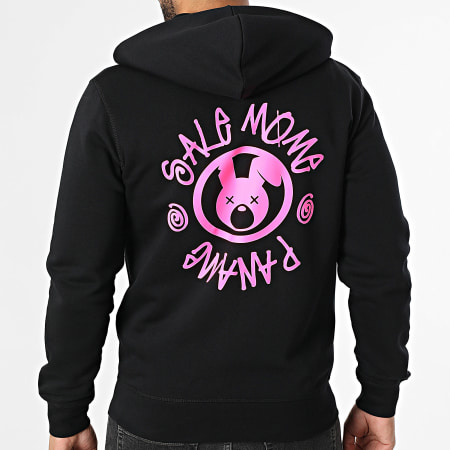 Sale Môme Paris - Sudadera con capucha y cremallera Conejo Círculo Crew Negro Rosa Fluo