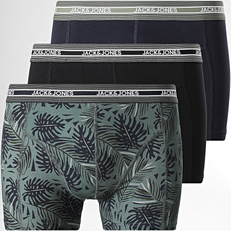Jack And Jones - Lot De 3 Boxers Ezra Leaves Bleu Marine Noir Vert Kaki