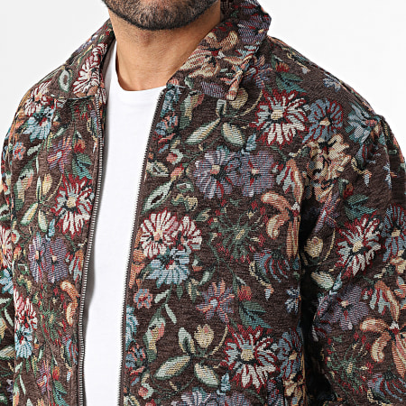 Frilivin - Geweven Jas met Rits 562 Bruin Bloem