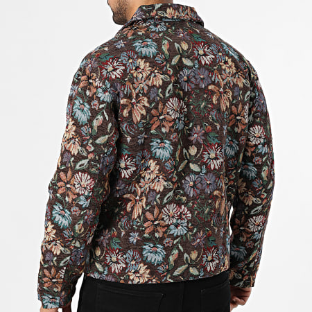 Frilivin - Geweven Jas met Rits 562 Bruin Bloem