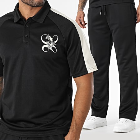 Frilivin - Ensemble Polo Manches Courtes A Bandes Et Pantalon Jogging 548 Noir Floral