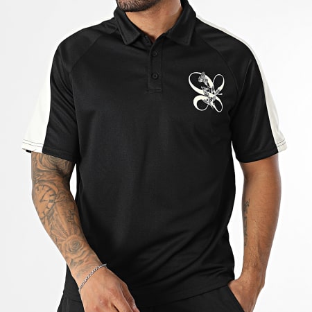 Frilivin - Ensemble Polo Manches Courtes A Bandes Et Pantalon Jogging 548 Noir Floral