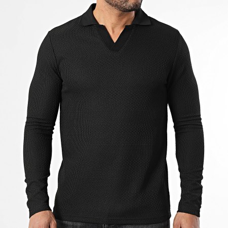 Frilivin - Polo de manga larga texturizado 553 Negro