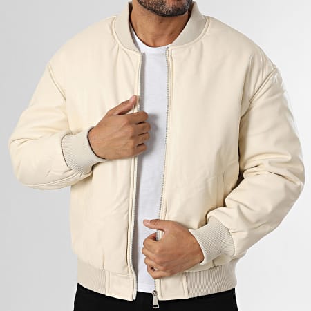 Frilivin - Chaqueta Bomber De Piel Sintética G02 Beige Claro