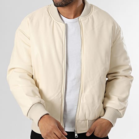 Frilivin - Chaqueta Bomber De Piel Sintética G02 Beige Claro