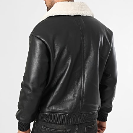 Frilivin - Chaqueta De Piel Sintética Con Cremallera F99 Negro Beige Claro