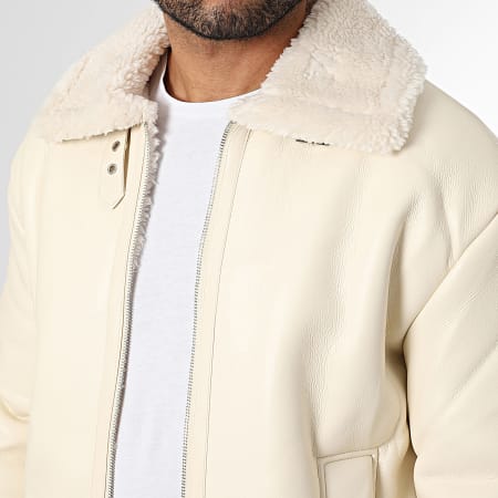 Frilivin - Chaqueta de Piel Sintética con Cremallera F99 Beige Claro