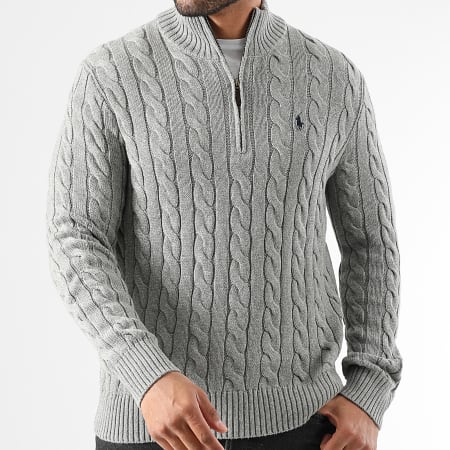 Polo Ralph Lauren - Pull Col Montant Zippé Original Player Gris
