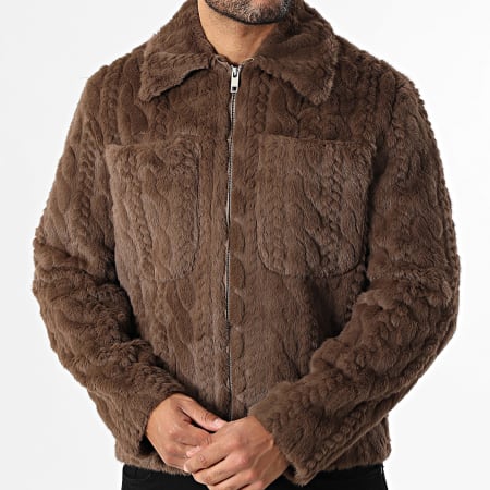 Frilivin - Chaqueta de Piel Sintética Zippée S38 Marrón