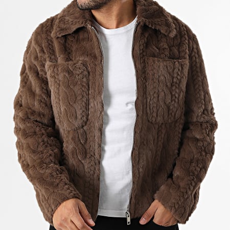 Frilivin - Chaqueta de Piel Sintética Zippée S38 Marrón