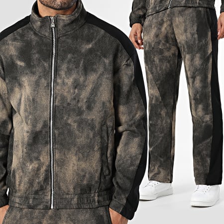 Uniplay - Ensemble Veste Zippée Et Pantalon A Bandes 304 Beige Chiné Noir