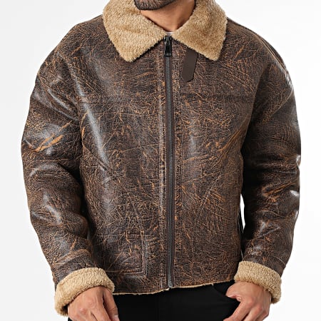 Uniplay - Chaqueta Simili Cuero Zippée Cuello Piel 517 Marrón
