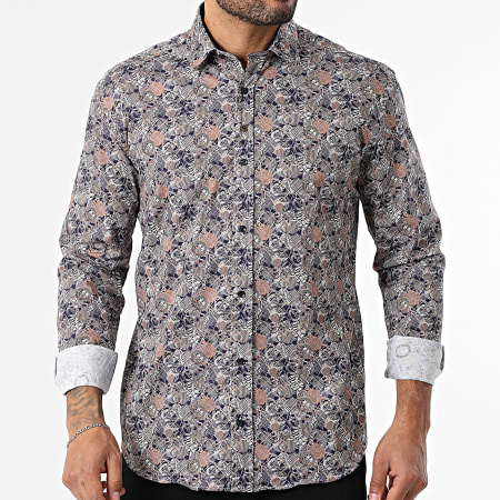 Classic Series - Chemise Manches Longues 001 Bleu Marine Blanc Beige