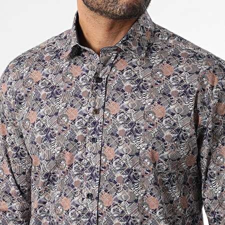 Classic Series - Chemise Manches Longues 001 Bleu Marine Blanc Beige