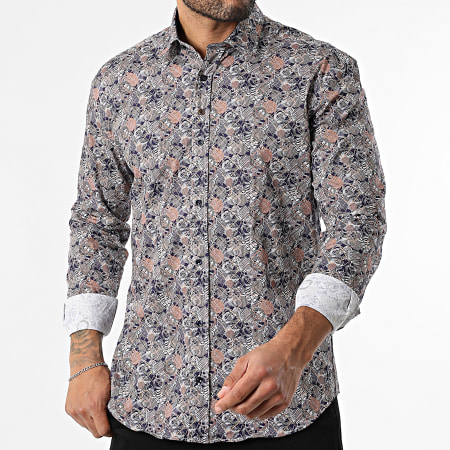 Classic Series - Chemise Manches Longues 001 Bleu Marine Blanc Beige