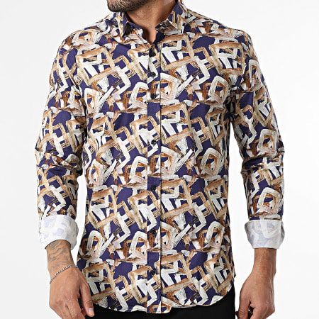 Classic Series - Chemise Manches Longues 001 Bleu Marine Beige