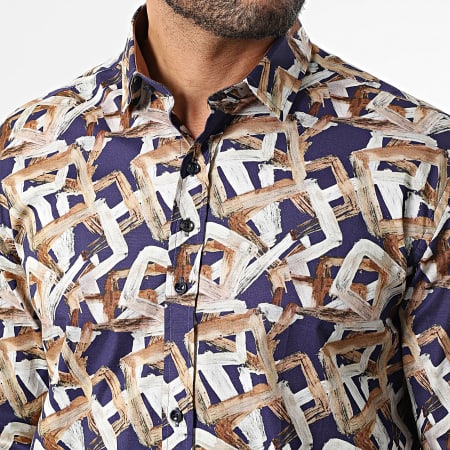 Classic Series - Chemise Manches Longues 001 Bleu Marine Beige