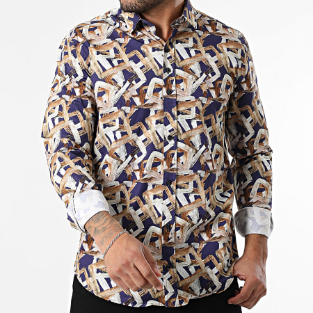 Classic Series - Chemise Manches Longues 001 Bleu Marine Beige