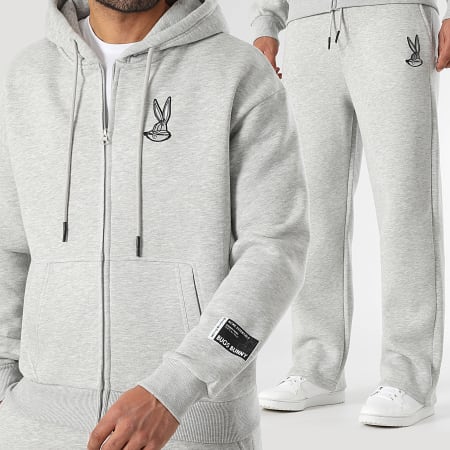 Looney Tunes - Ensemble Sweat Zippé Capuche Et Pantalon Jogging Patch Bugs Bunny Gris Chiné