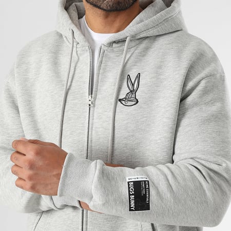 Looney Tunes - Ensemble Sweat Zippé Capuche Et Pantalon Jogging Patch Bugs Bunny Gris Chiné