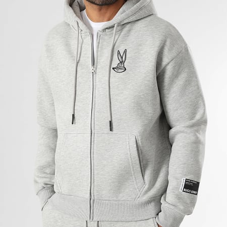 Looney Tunes - Ensemble Sweat Zippé Capuche Et Pantalon Jogging Patch Bugs Bunny Gris Chiné