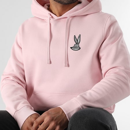 Looney Tunes - Sweat Capuche Patch Brodé Bugs Bunny Front Rose