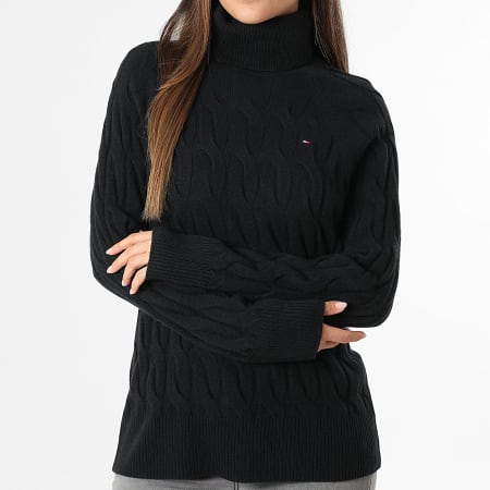 Tommy Hilfiger - Pull Col Roulé Femme Soft Wool Cable Roll 6791 Noir