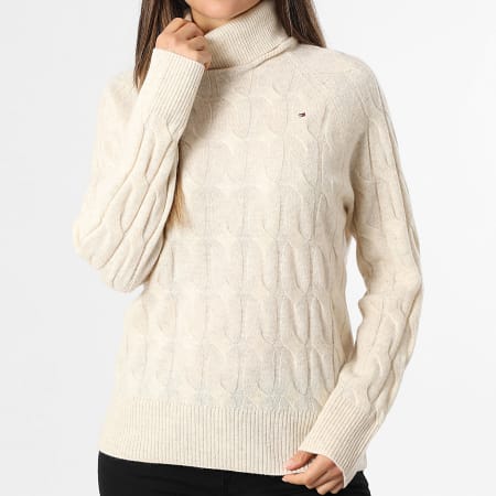 Tommy Hilfiger - Pull Col Roulé Femme Soft Wool Cable Roll 6791 Beige