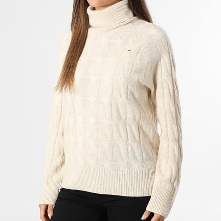 Tommy Hilfiger - Pull Col Roulé Femme Soft Wool Cable Roll 6791 Beige