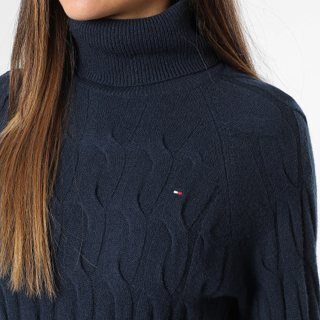 Tommy Hilfiger - Pull Col Roulé Femme Soft Wool Cable Roll 6791 Bleu Marine