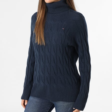 Tommy Hilfiger - Pull Col Roulé Femme Soft Wool Cable Roll 6791 Bleu Marine