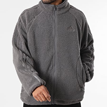 Adidas Sportswear - Zipped Sherpa Jacket with Stripes Borg KR5188