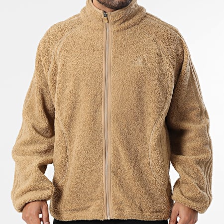 Adidas Sportswear - Zippered Sherpa Jacket With Stripes Borg