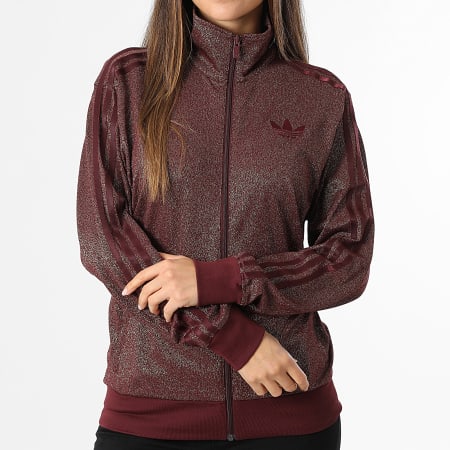 Adidas Originals - Veste Zippée A Bandes Femme Lurex KS7788 Bordeaux Doré