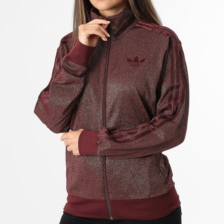 Adidas Originals - Veste Zippée A Bandes Femme Lurex KS7788 Bordeaux Doré