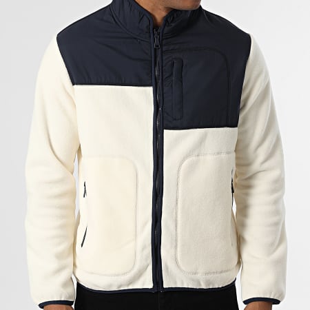 Frilivin - Chaqueta polar con cremallera N69 beige claro azul marino