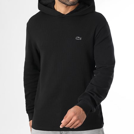 Lacoste - Sweat Capuche Waffle Leger Logo Brodé Crocodile Ton Sur Ton Noir