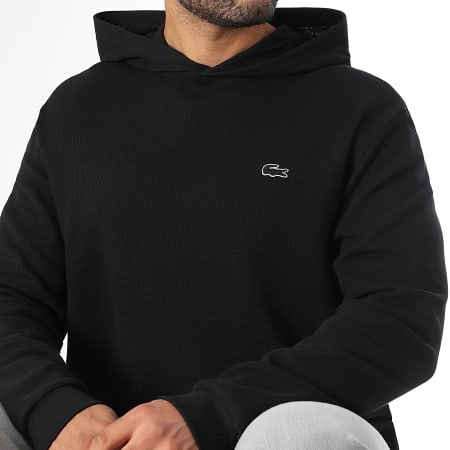 Lacoste - Sweat Capuche Waffle Leger Logo Brodé Crocodile Ton Sur Ton Noir