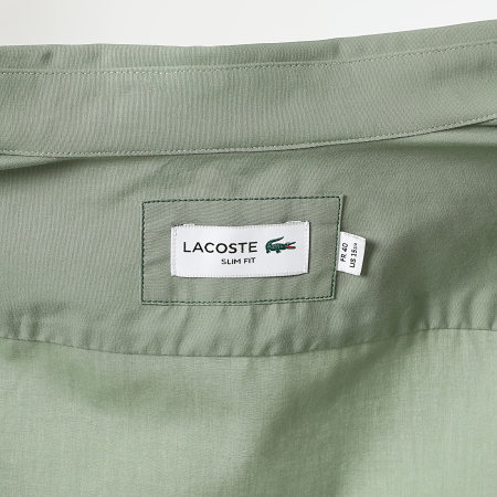 Lacoste - Caqui Verde Camisa Manga Larga Slim Fit Logo Cocodrilo Bordado