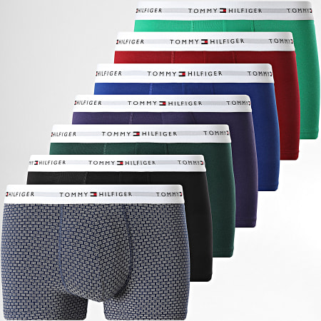Tommy Hilfiger - Lot De 7 Boxers 3383 Violet Bleu Roi Bordeaux Vert Noir Bleu Marine Blanc