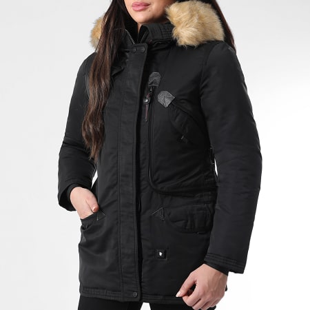 Comme Des Loups - Parka Chauffante Femme Fourrure Montreal Noir Beige