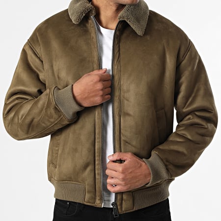 Jack And Jones - Chaqueta Bomber de Ante Cuello de Borrego Luke Verde Oliva